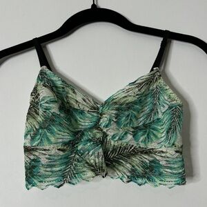 PINK Victoria’s Secret Green Palm Leaf Tropical Lace Bralette Crop Top Small
